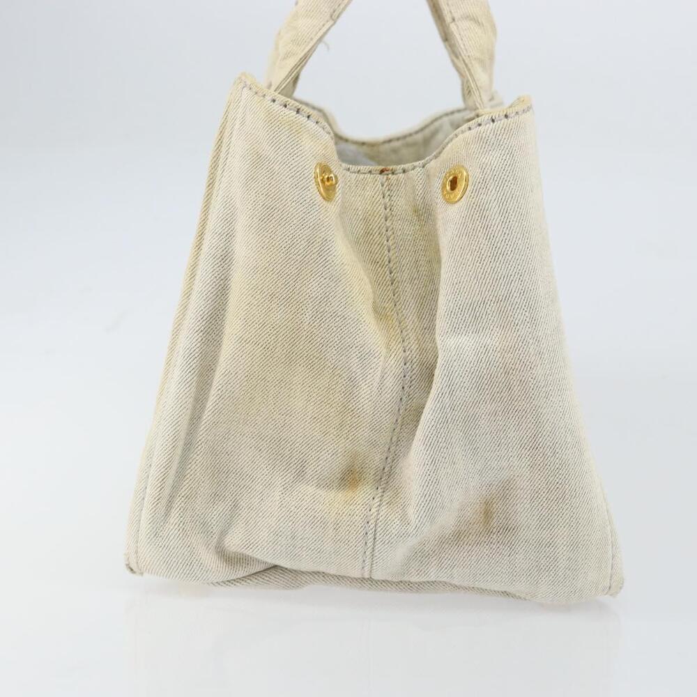 PRADA Canapa MM Hand Bag Canvas Gray Gold Auth 151445 - Picture 4 of 16
